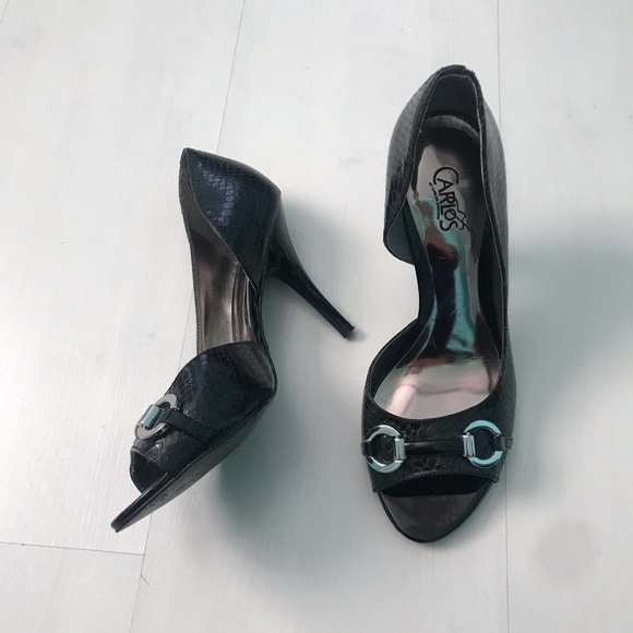 Carlos Santana Shoes - Carlos Santana | Black Snake Print Open Toe Heels